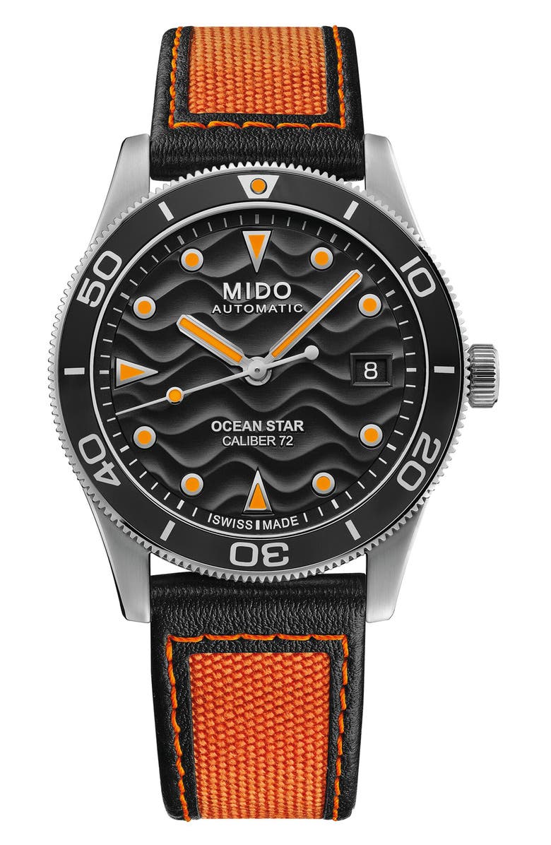 MIDO Ocean Star 39 Automatic Webbing Strap Watch, 39mm, Main, color, Black