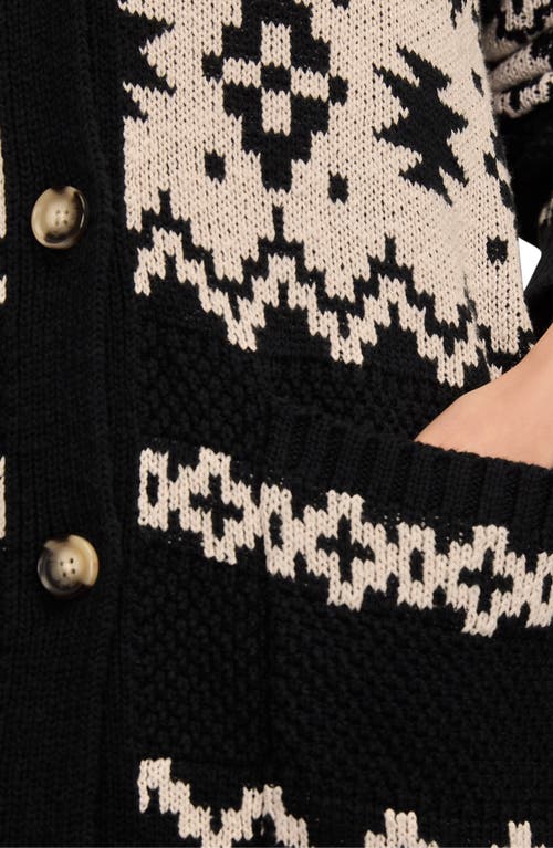 Lucky Brand Jacquard Cotton Cardigan In Black