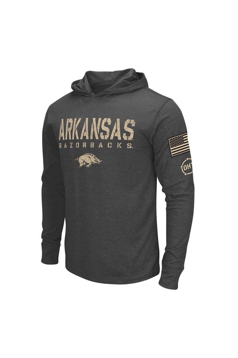 Men's Colosseum Heather Black Arkansas Razorbacks Team OHT Military Appreciation Long Sleeve Hoodie T-Shirt, Alternate, color, Black