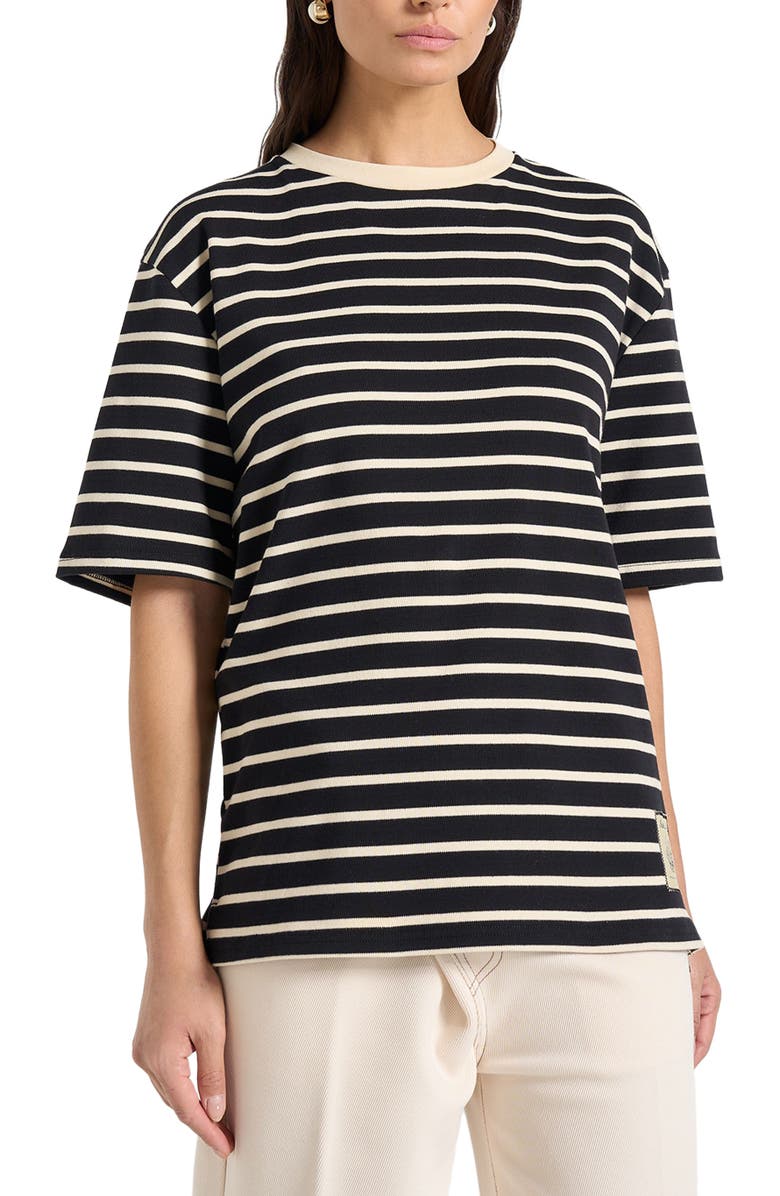 Manière De Voir Riley Unisex Striped Relaxed Fit Cotton T-Shirt, Alternate, color, Black/Cream