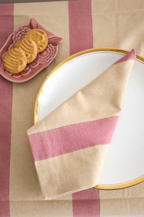 Ninéh Oh! Stripes (lime) Block Print Napkins, Set Of 4 In Pink