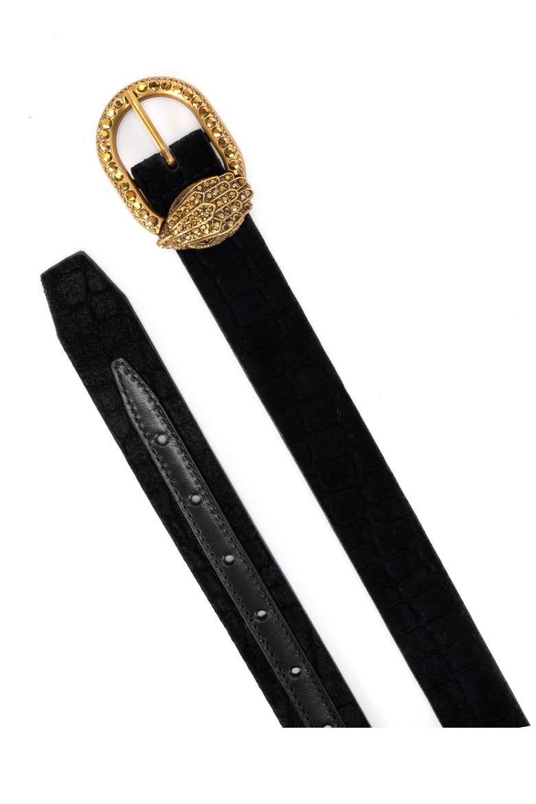 Croc Embossed Velvet Belt, Alternate, color, BLACK/ANTIQUE BRASS