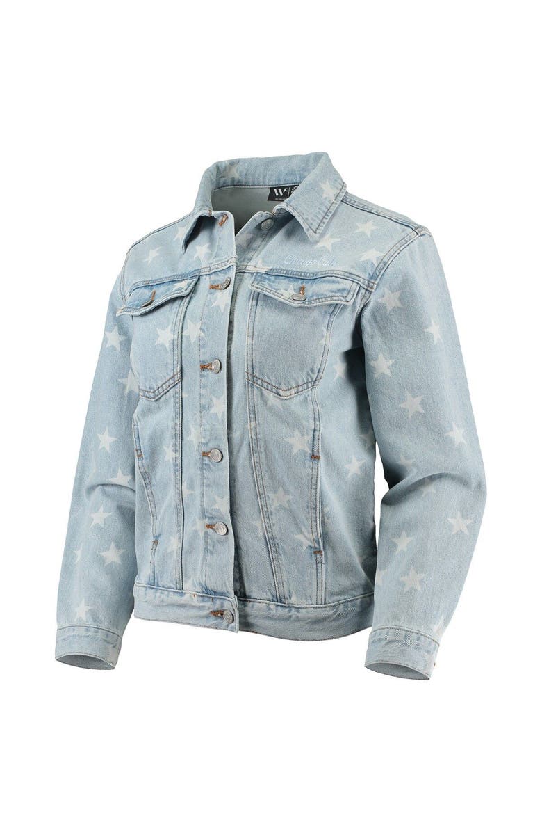 THE WILD COLLECTIVE Women's The Wild Collective Chicago Cubs Allover Print Button-Up Denim Jacket, Alternate, color, Denim