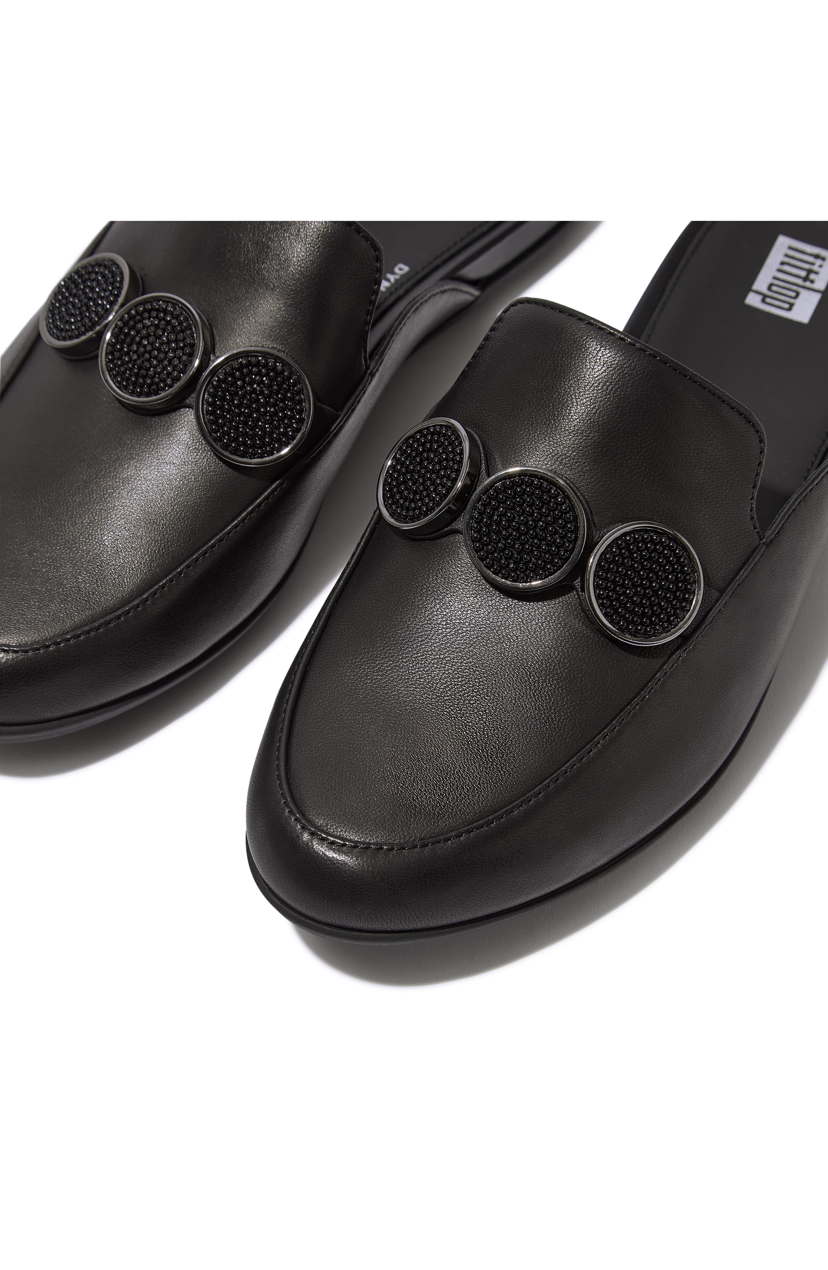 FitFlop Gracie Bead Link Leather Mule Loafer, Alternate, color, All Black