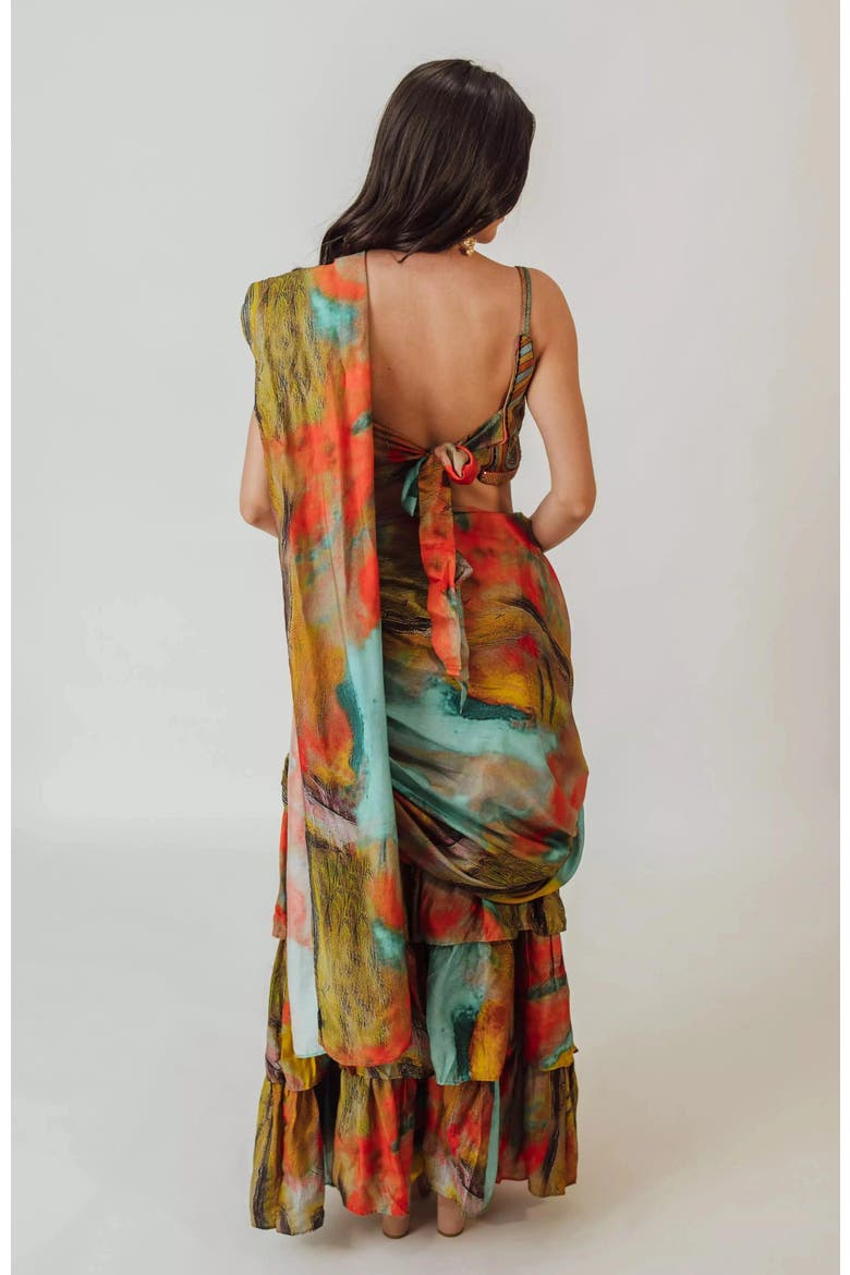 Kahlo Ruffle Saree Dress, Alternate, color, Brown Multi