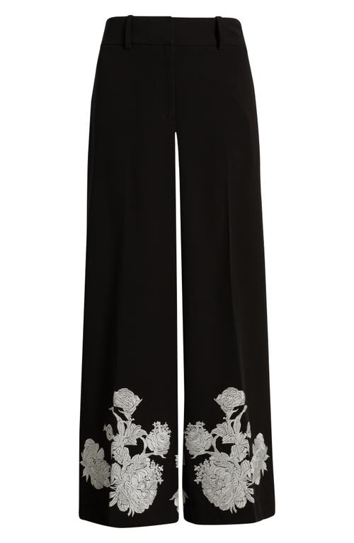 Elie Tahari The Isla Embroidered Wide-leg Pants In Black