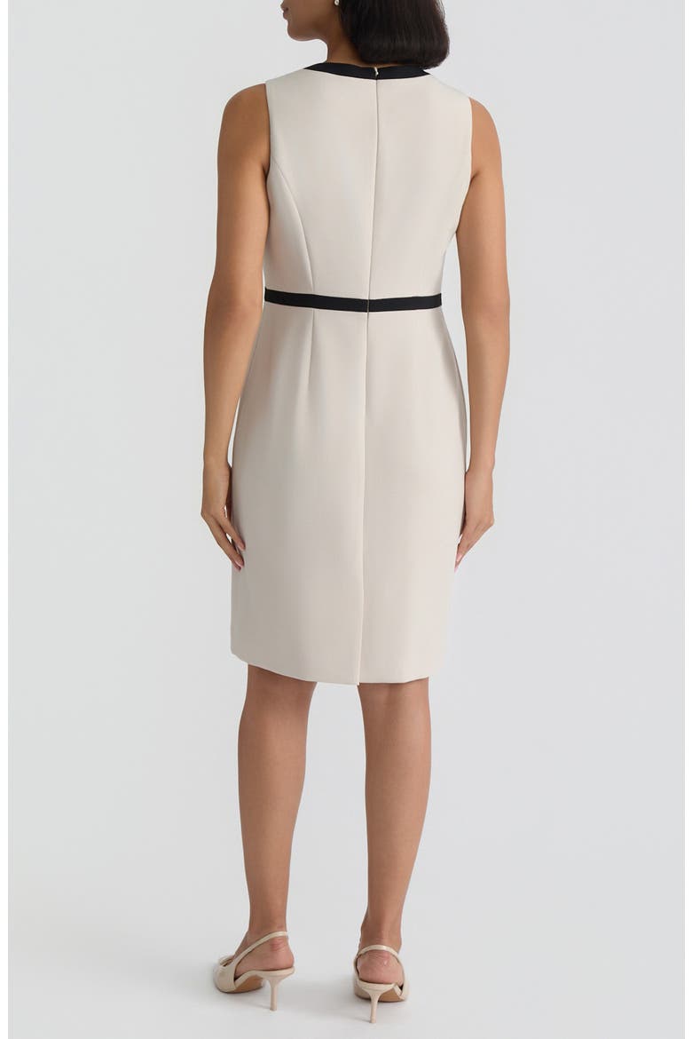 Sleeveless Stretch Crepe Sheath Dress, Alternate, color, PARCHMENT/ BLACK