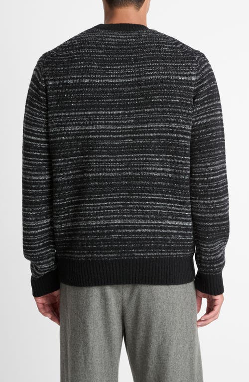 Vince Marled Stripe Crewneck Merino Wool Blend Sweater In Black