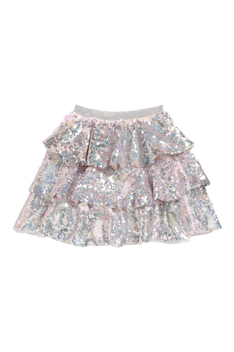 Sparkle Tiered Mini Skirt, Main, color, SILVER