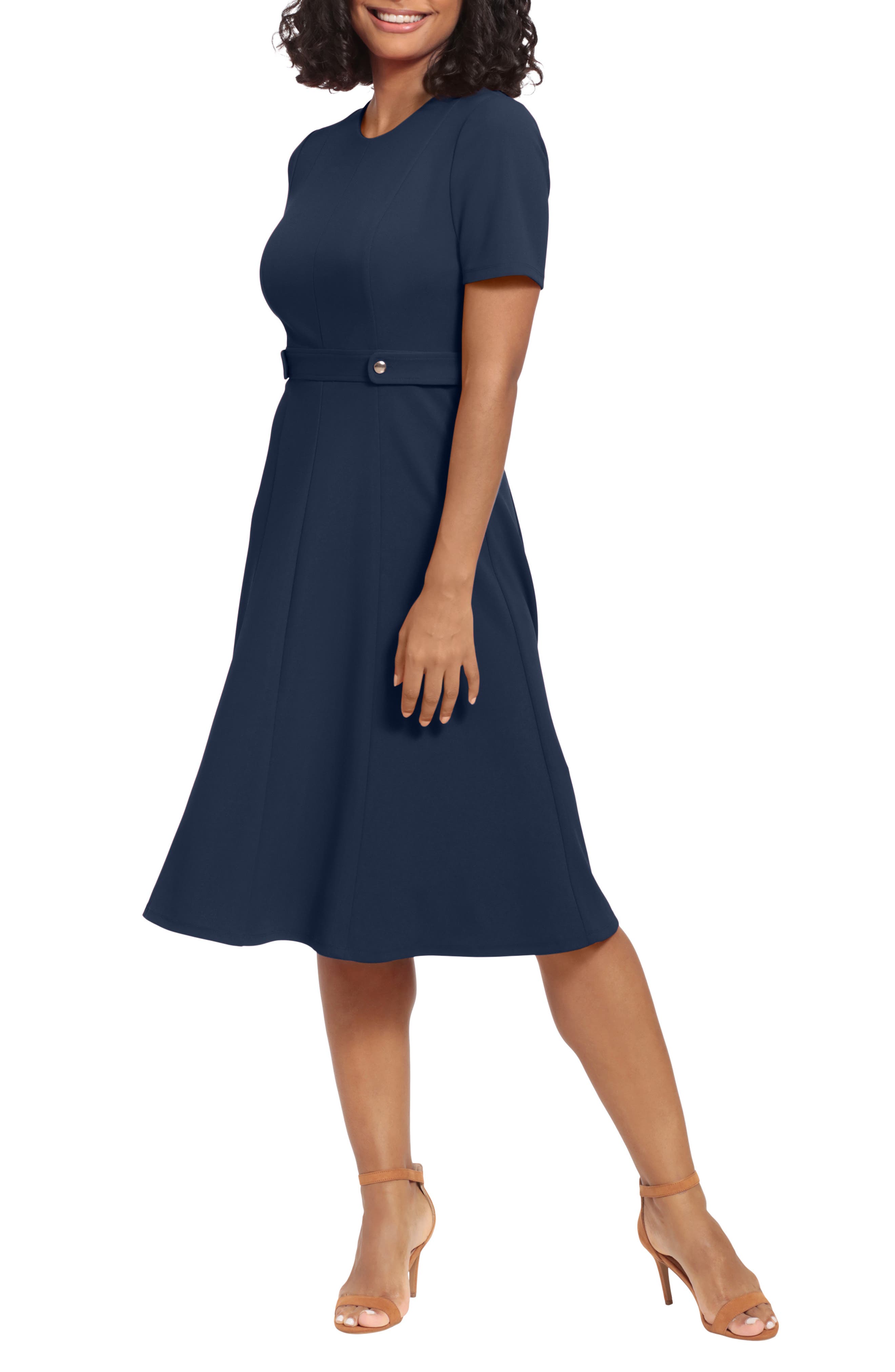 London Times Short Sleeve Fit &amp; Flare Midi Dress
