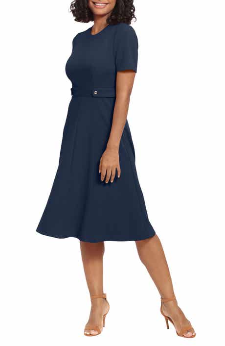 London Times Short Sleeve Fit & Flare Midi Dress