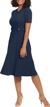 London Times Short Sleeve Fit & Flare Midi Dress