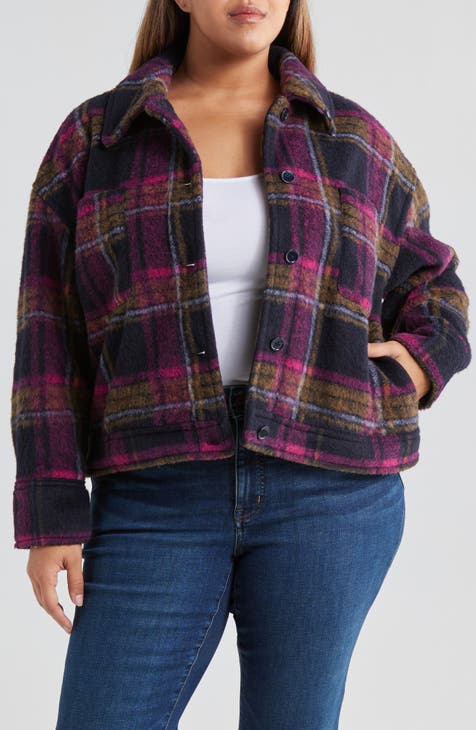 New Brushed Boyfriend Purple Plaid sale Shacket from Good American