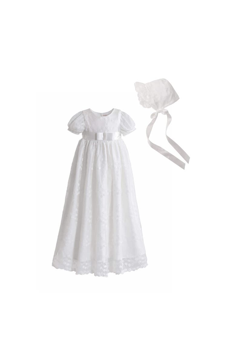Emmeline Lace Christening Gown & Hat, Main, color, White