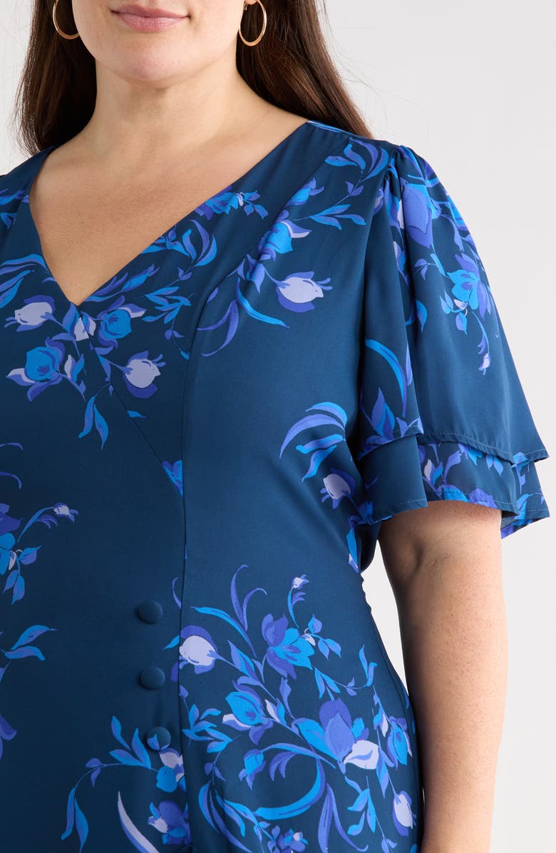 SUGARLIPS Niva Floral Print Faux Wrap Dress, Alternate, color, Navy-Blues