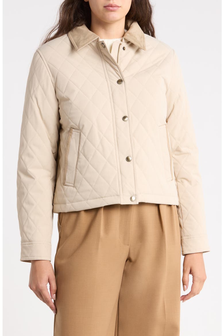 Quilted Snap Front Jacket with Faux Suede Collar, Main, color, DUNE