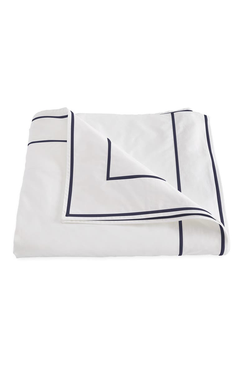 Ansonia Cotton Percale Duvet Cover, Main, color, WHITE/ NAVY