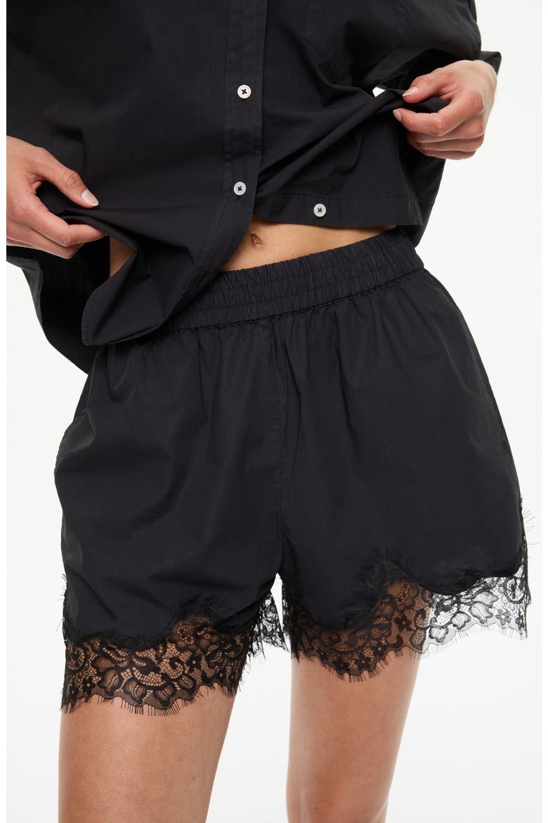 Lumi Lace Trim Shorts, Alternate, color, BLACK