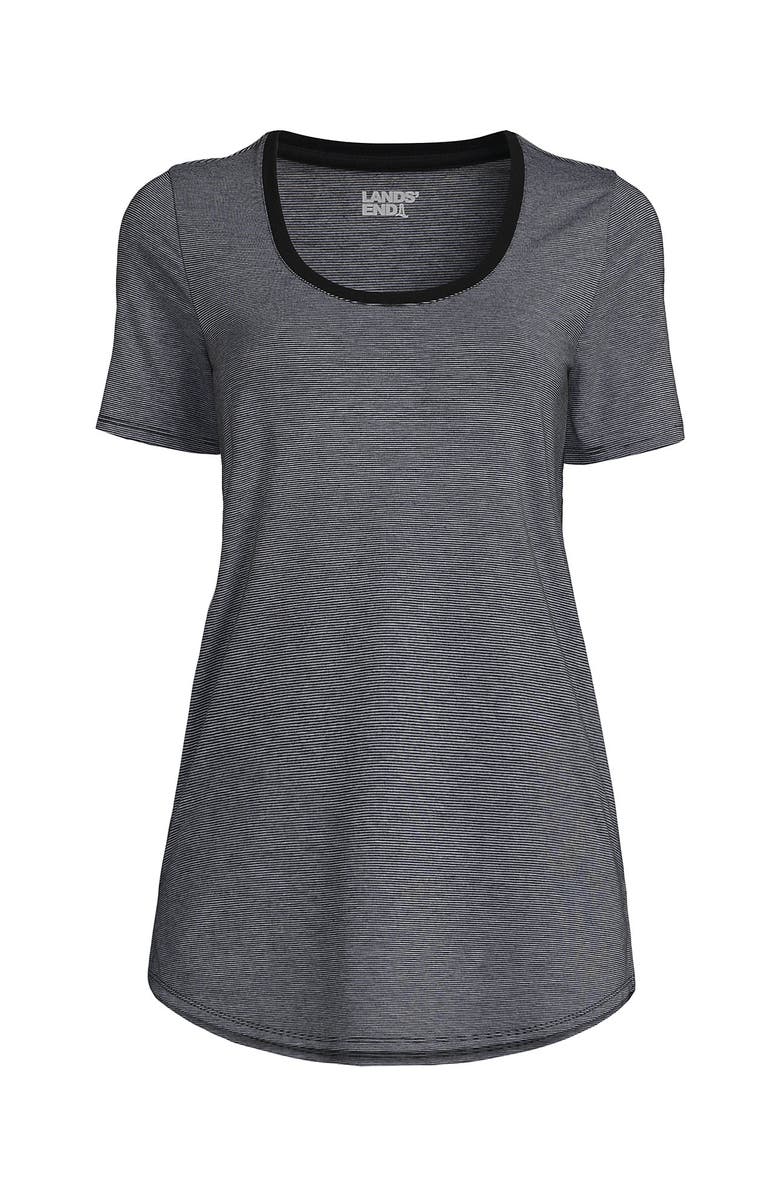 Lands' End Short Sleeve Power Performance Scoop Neck Curved Hem Tunic Tee, Alternate, color, Black Pinstripe