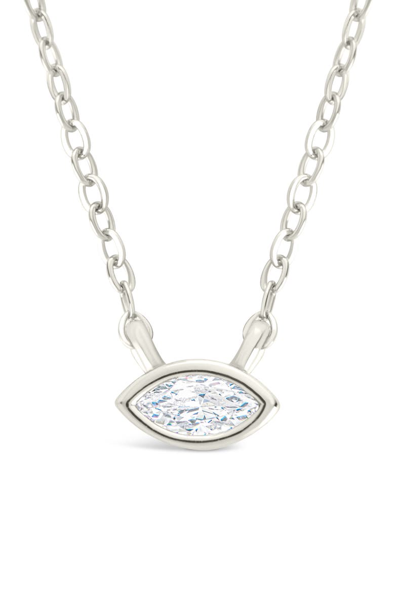 Sterling Forever Bezel Marquise Cubic Zirconia Pendant Necklace, Main, color, Silver