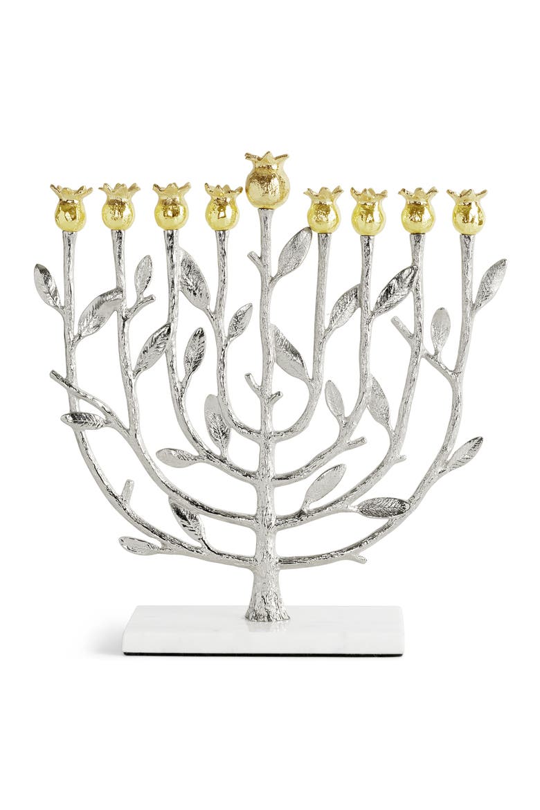 Pomegranate Menorah, Alternate, color, GOLD/ SILVER
