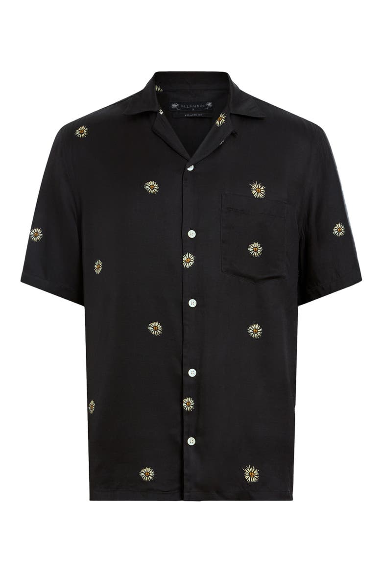 Fleur Peace Camp Shirt, Alternate, color, JET BLACK