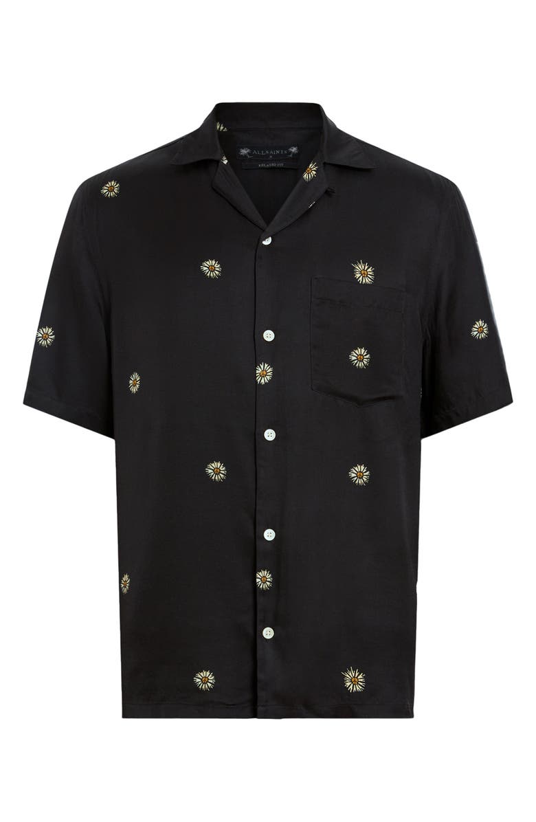 AllSaints Fleur Peace Camp Shirt, Alternate, color, Jet Black