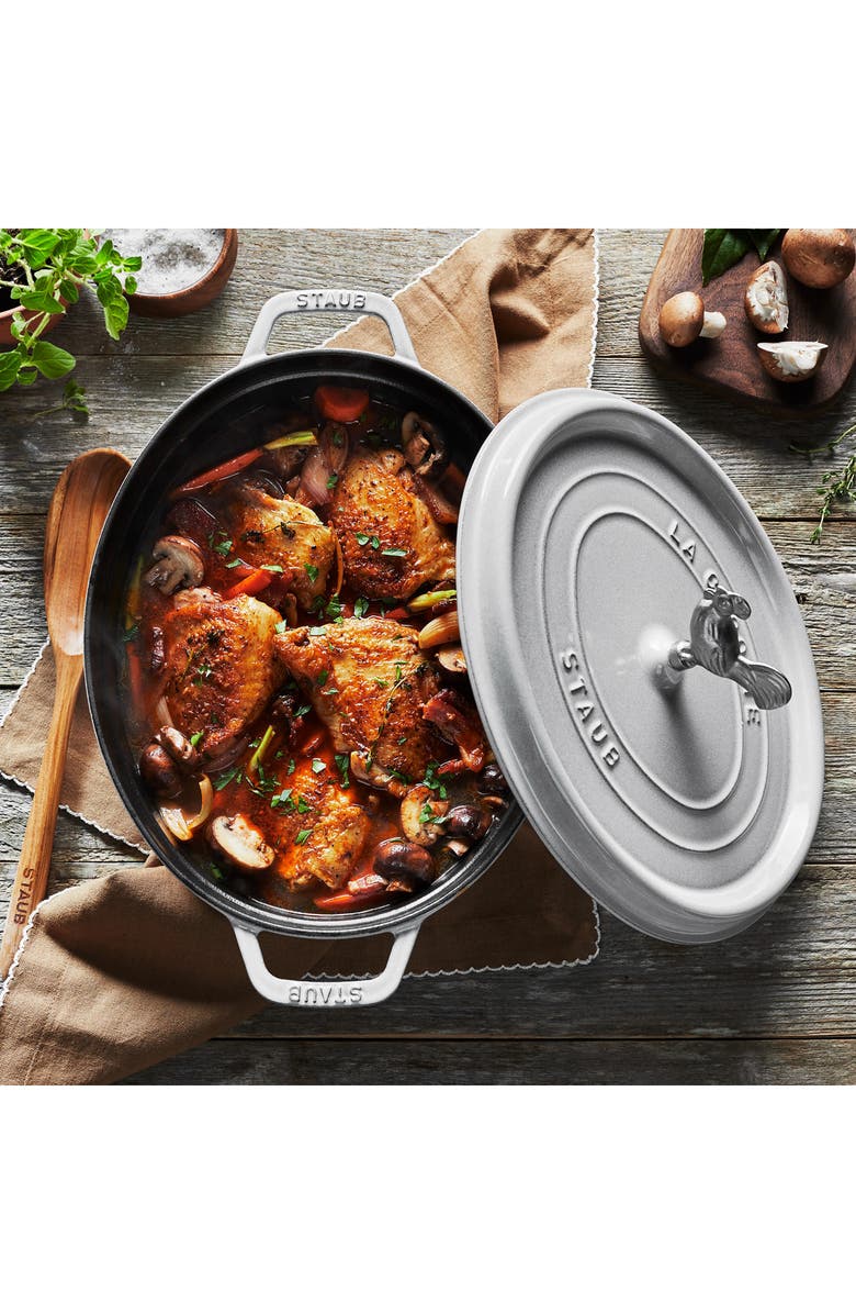 Staub 5.75-Quart Oval Coq Au Vin Enameled Cast Iron Dutch Oven, Alternate, color, White Truffle