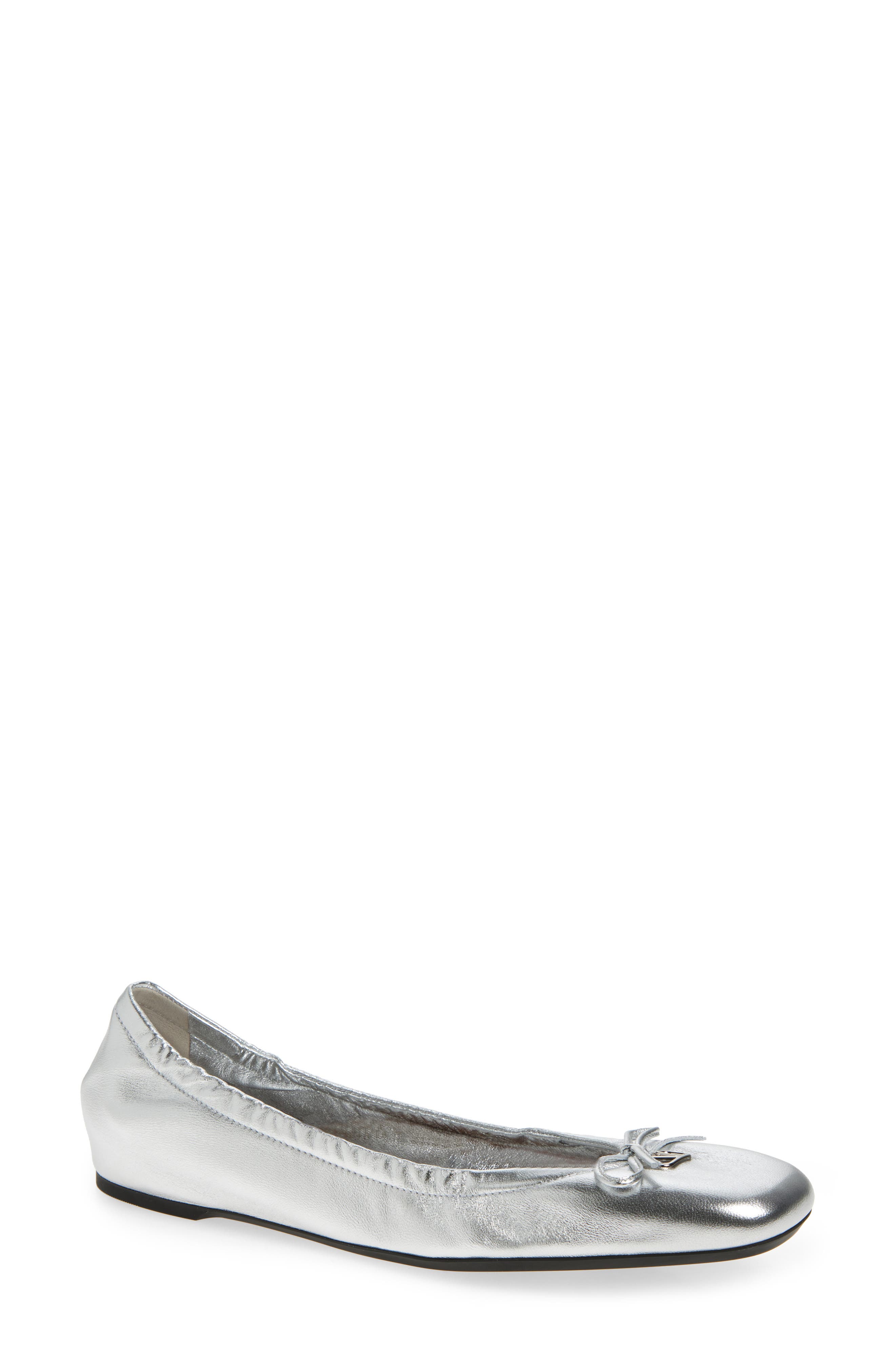Valentino Garavani VLOGO Signature Metallic Leather Ballet Flat, Main, color, 