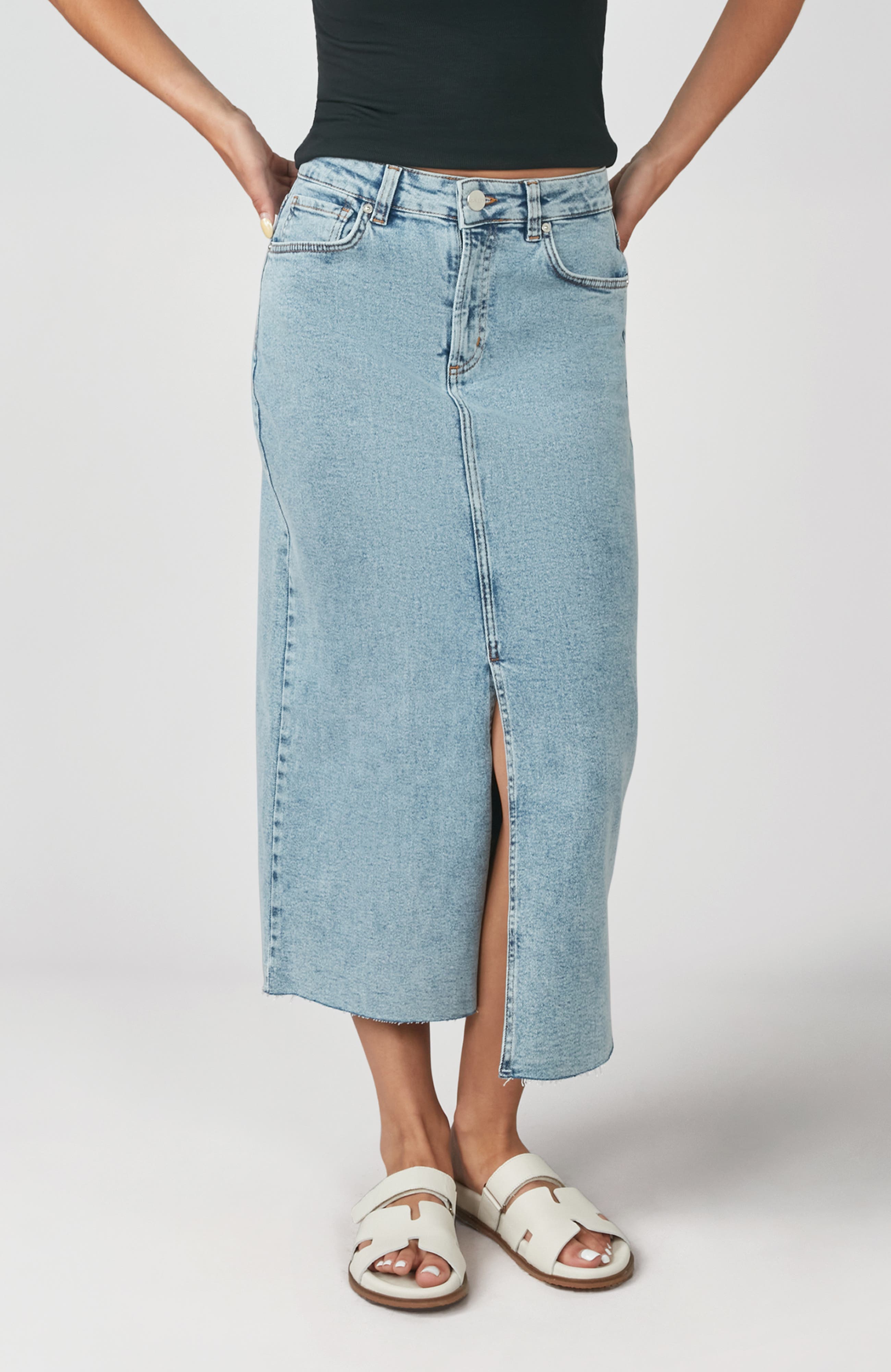 Lola Denim Halston High Rise Maxi Skirt in Vintage Ice Blue 