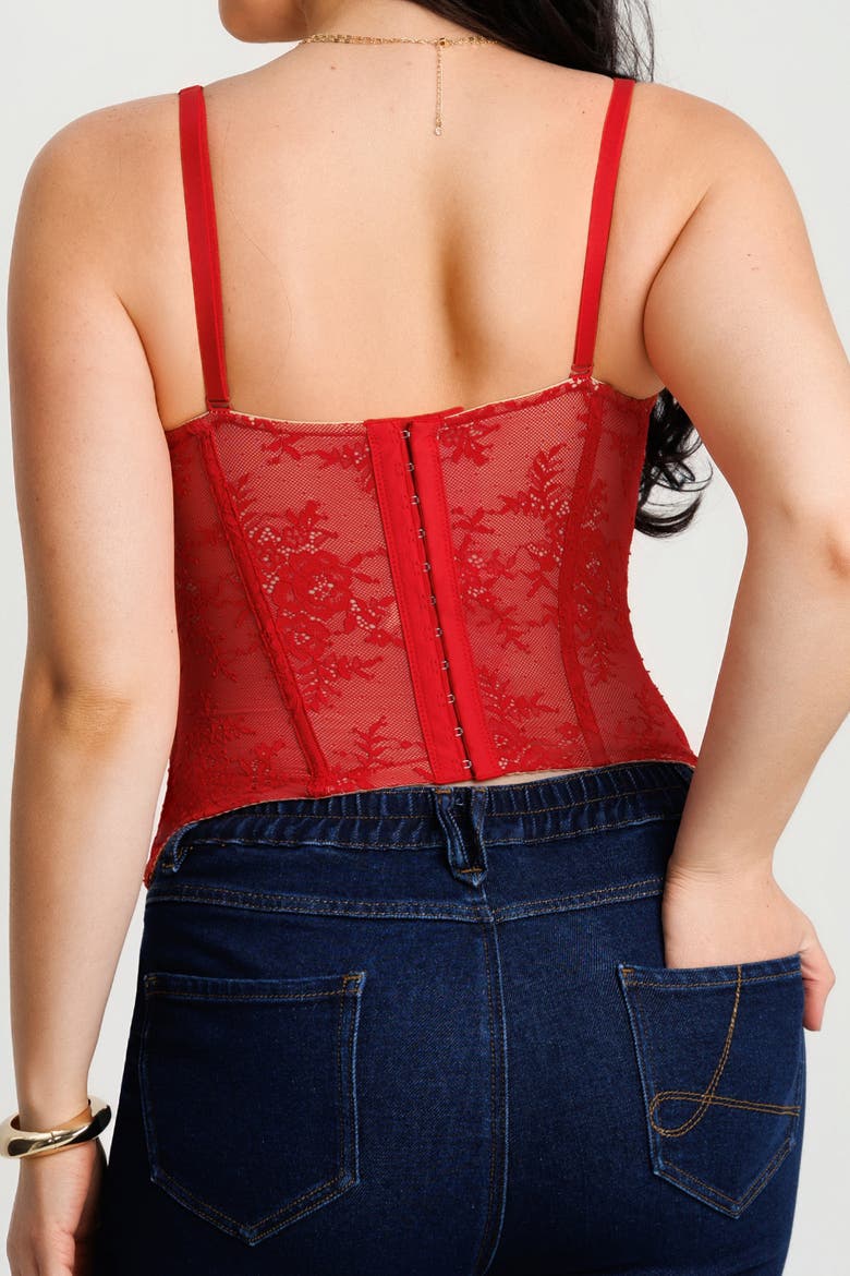 Underwire Snatched Push-Up Lace Flora Convertible Strap Corset Bustier, Alternate, color, Rouge