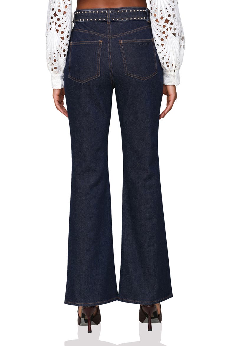 Studded Belt High Waist Flare Leg Jeans, Alternate, color, DARK RINSE WASH