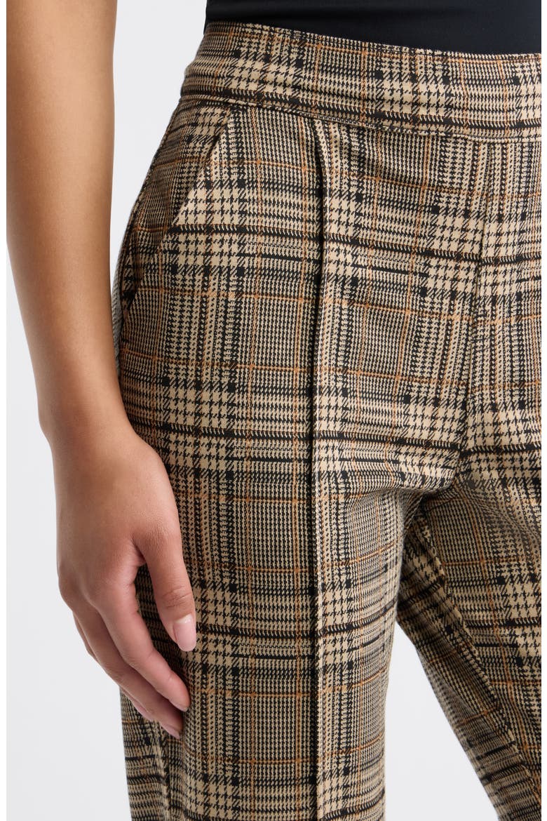 Plaid Pintuck Pull-On Pants, Alternate, color, BROWN