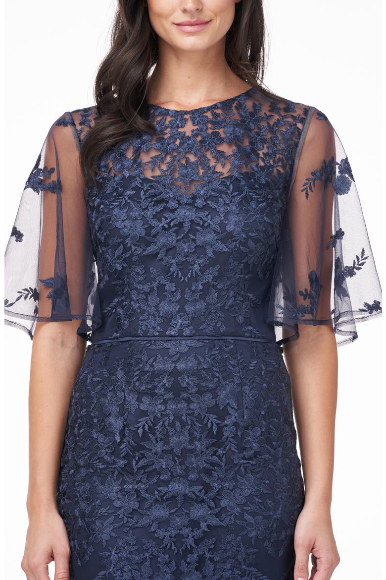 Floral Embroidered Evening Gown, Alternate, color, NAVY
