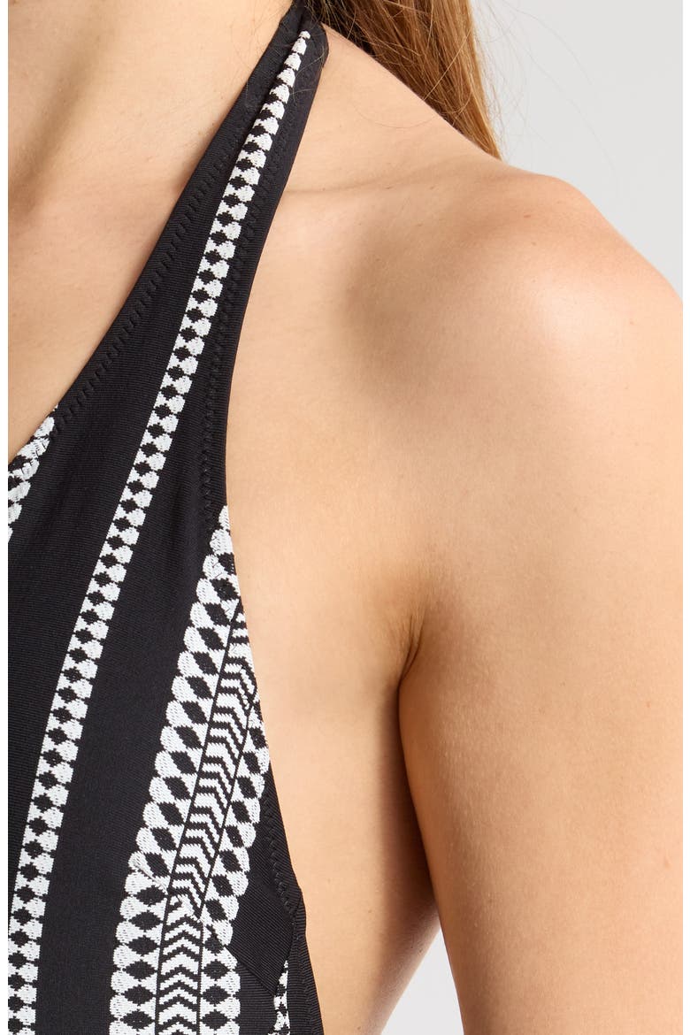 Lidya Tie Waist Halter One-Piece Swimsuit, Alternate, color, LUCHIA BLACK