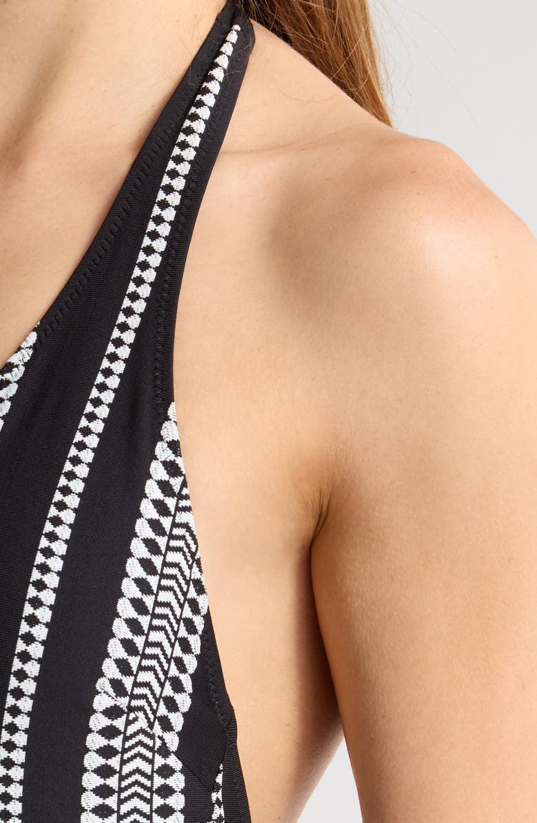 lemlem Lidya Tie Waist Halter One-Piece Swimsuit, Alternate, color, Luchia Black