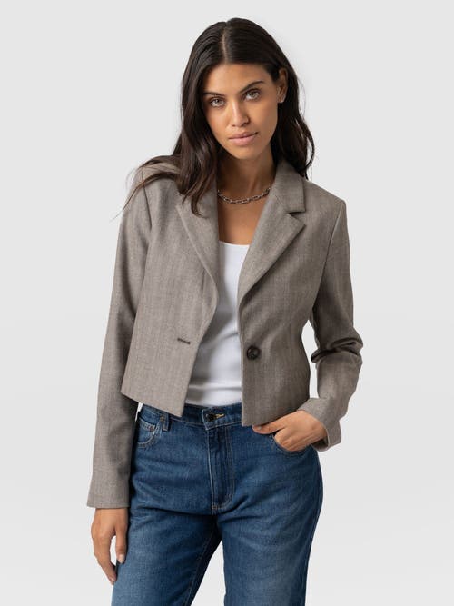 Saint + Sofia Astrid Cropped Blazer In Gray