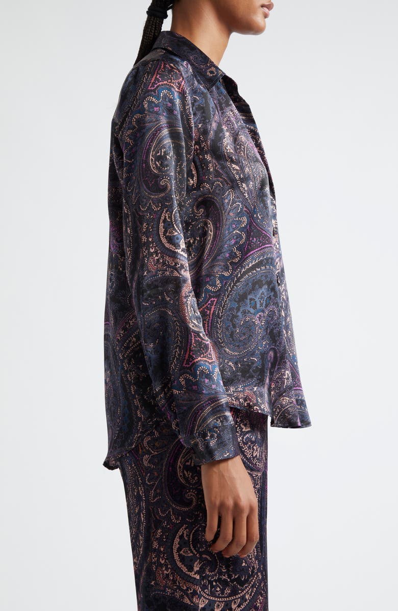 L'AGENCE Tyler Paisley Print Long Sleeve Silk Button-Up Shirt, Alternate, color, 