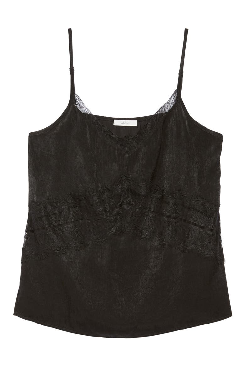 Lace Trim Camisole, Alternate, color, BLACK