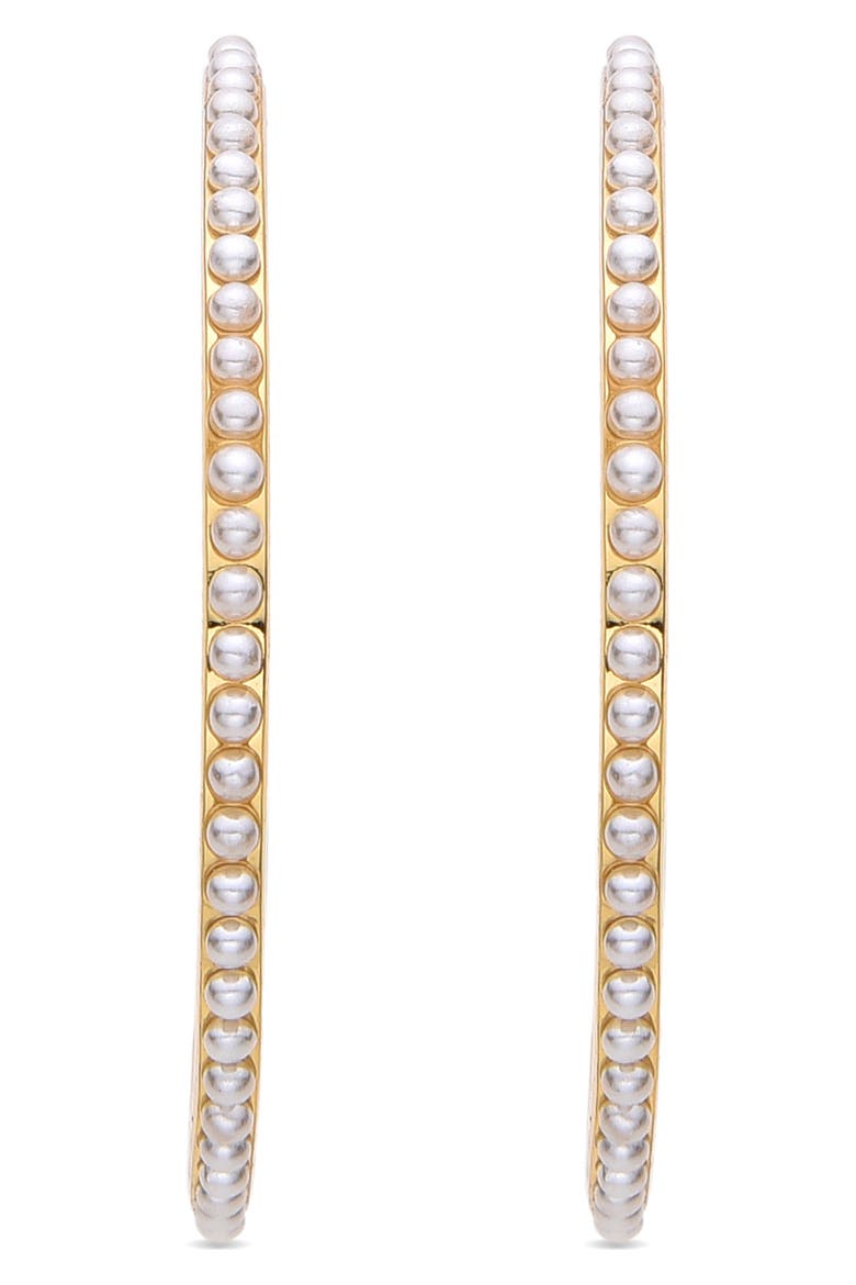 Lyna Faux Pearl Hoop Earrings, Alternate, color, GOLD