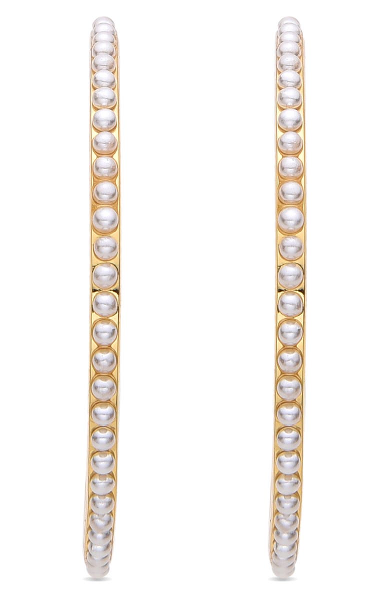 EYE CANDY LOS ANGELES Lyna Faux Pearl Hoop Earrings, Alternate, color, Gold