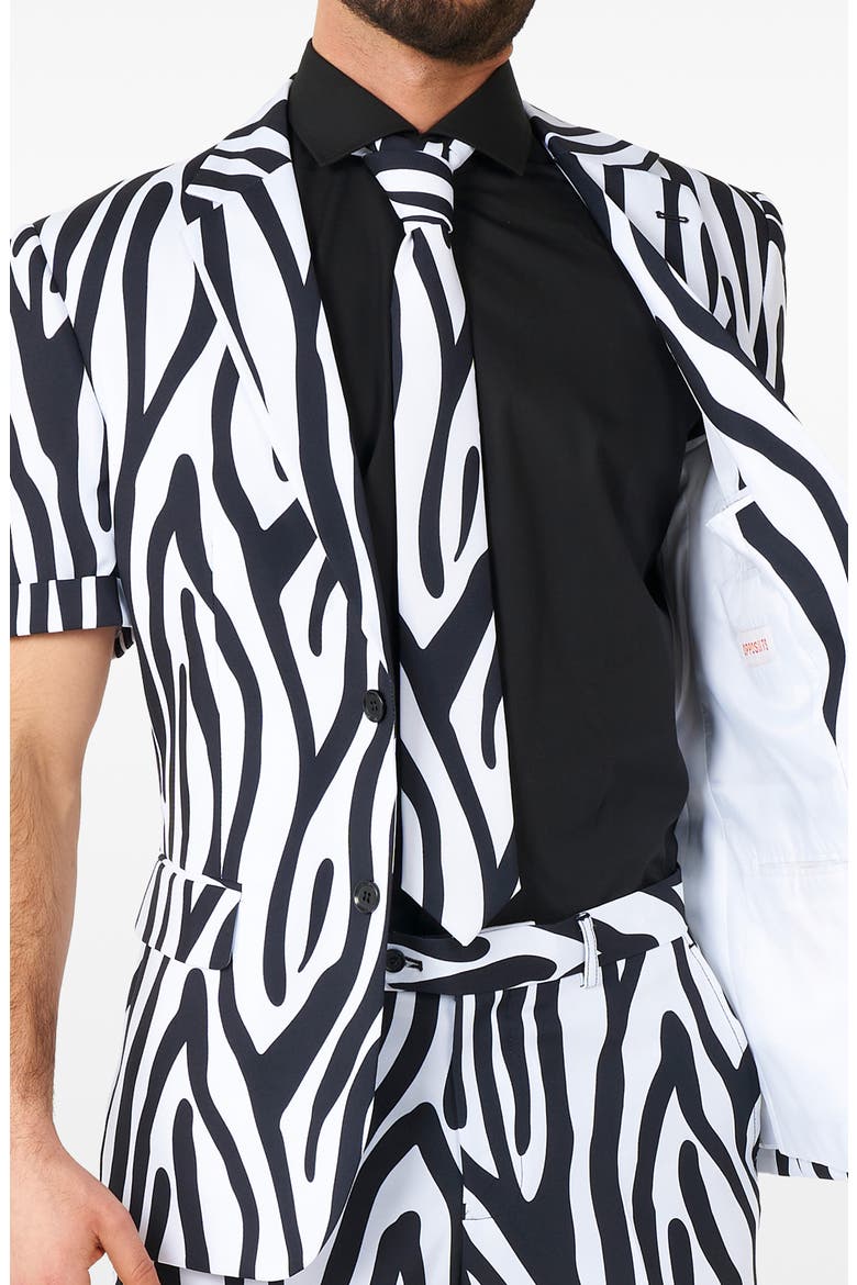 Zazzy Zebra Summer Trim Fit Two-Piece Short Suit with Tie, Alternate, color, BLACK
