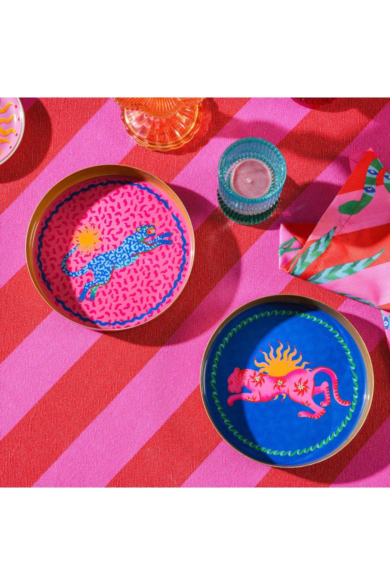 Animal Metal Decorative Tray 2 Pcs Set, Alternate, color, Blue-Pink