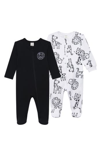 Pl Baby By Petit Lem 2-pack Full Zip Footie In Black