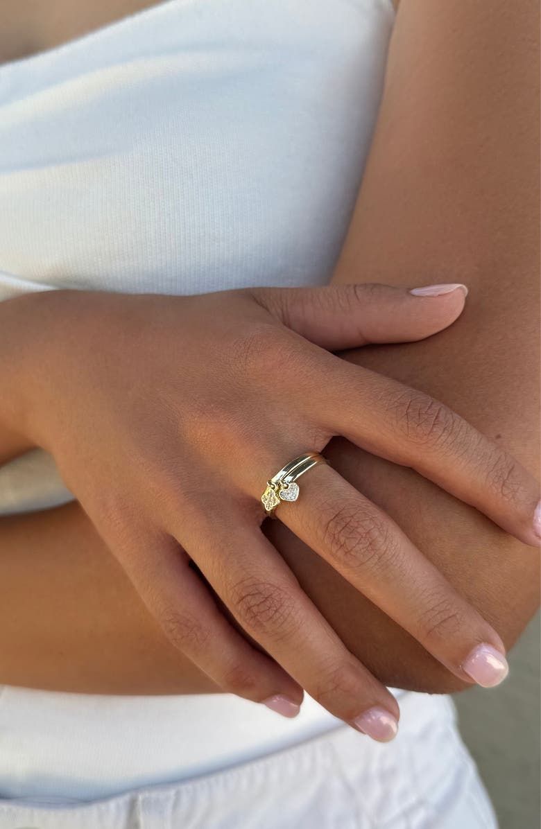 Adornia Set of 2 Pavé Cubic Zirconia Charm Rings, Alternate, color, Gold