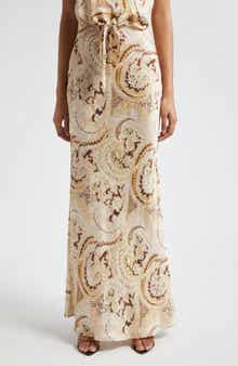 L'AGENCE Zeta Paisley Satin Maxi Skirt