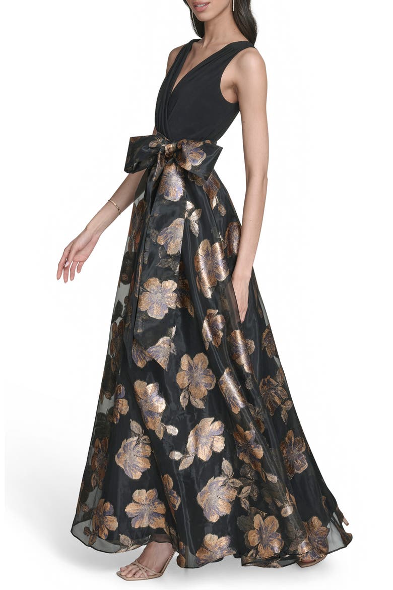 Tie Waist Gown, Alternate, color, BLK GOLD