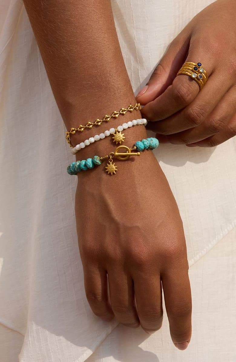 Satya Jewelry Dawning Wisdom Mother of Pearl Sun Stretch Bracelet, Alternate, color, White