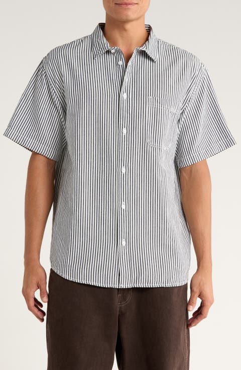 Lawson Stripe Short Sleeve Cotton & Linen Button-Up Shirt