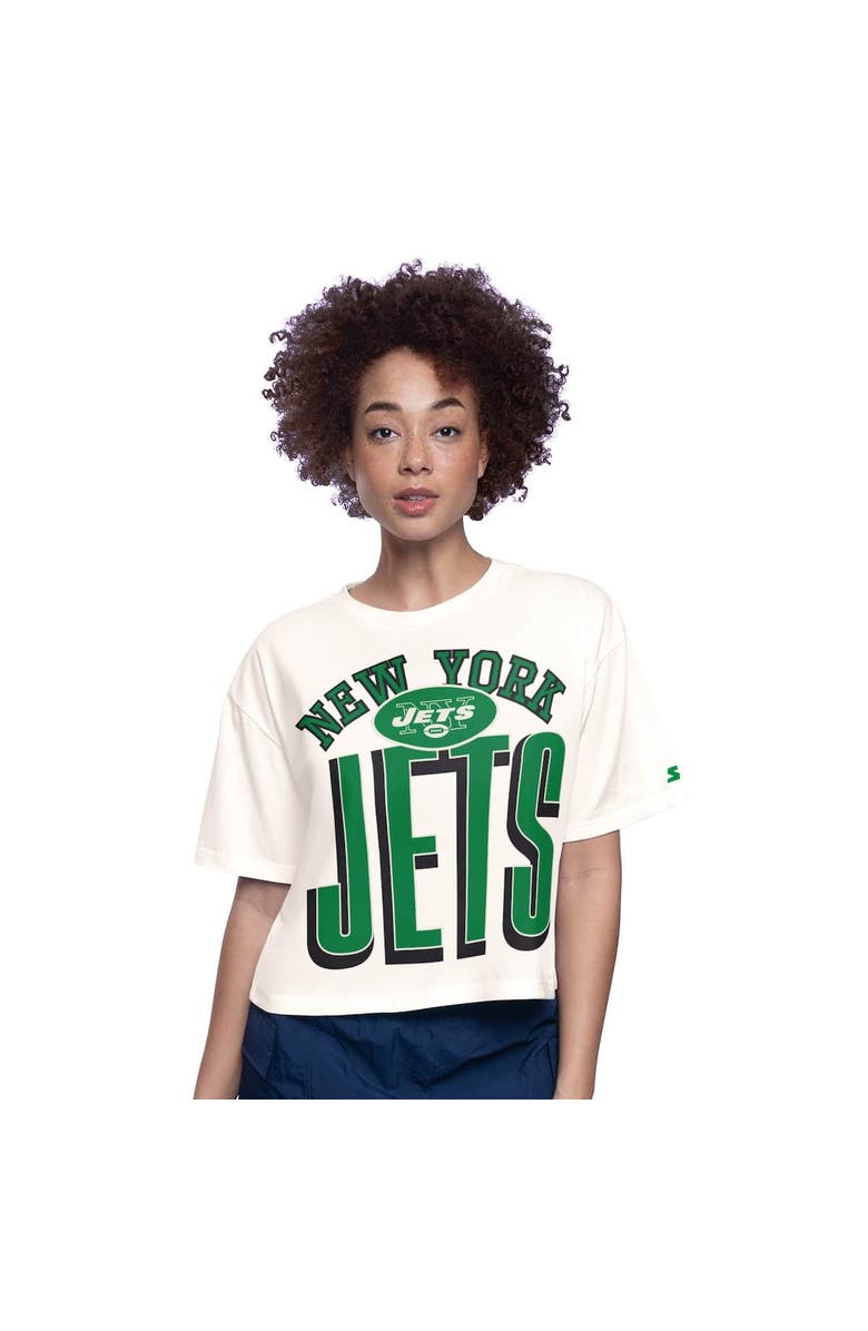 STARTER Women's Starter White New York Jets Throwback Play the Ball Boxy Cropped T-Shirt, Alternate, color, White